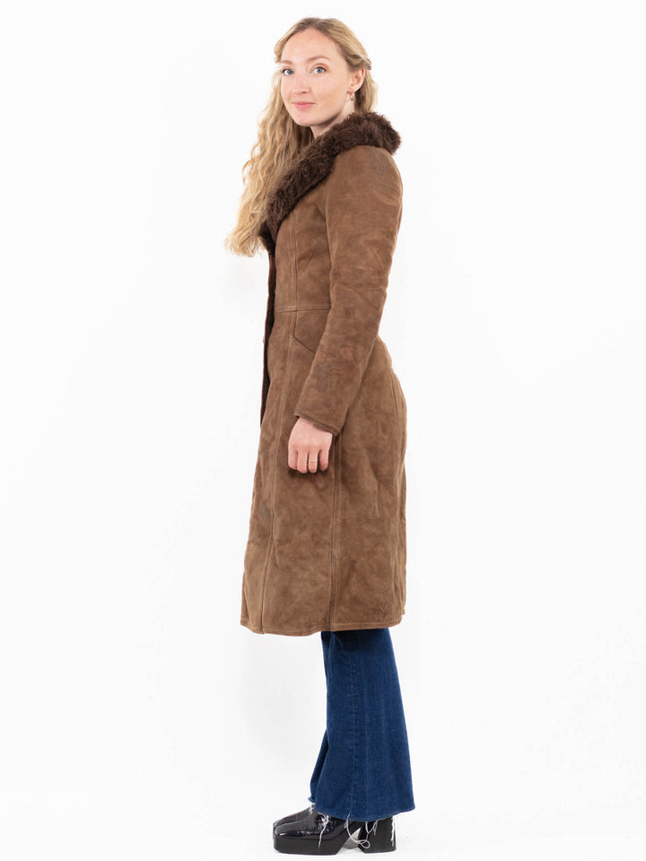 Vintage 70's Women Sheepskin Coat in Brown