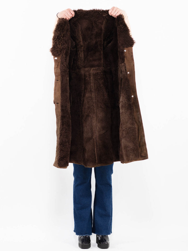 Vintage 70's Women Sheepskin Coat in Brown