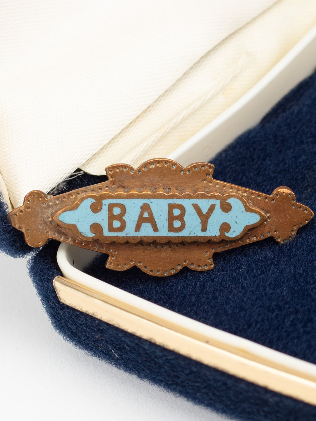 Antique Edwardian Baby Brooch with Blue Enamel Nameplate