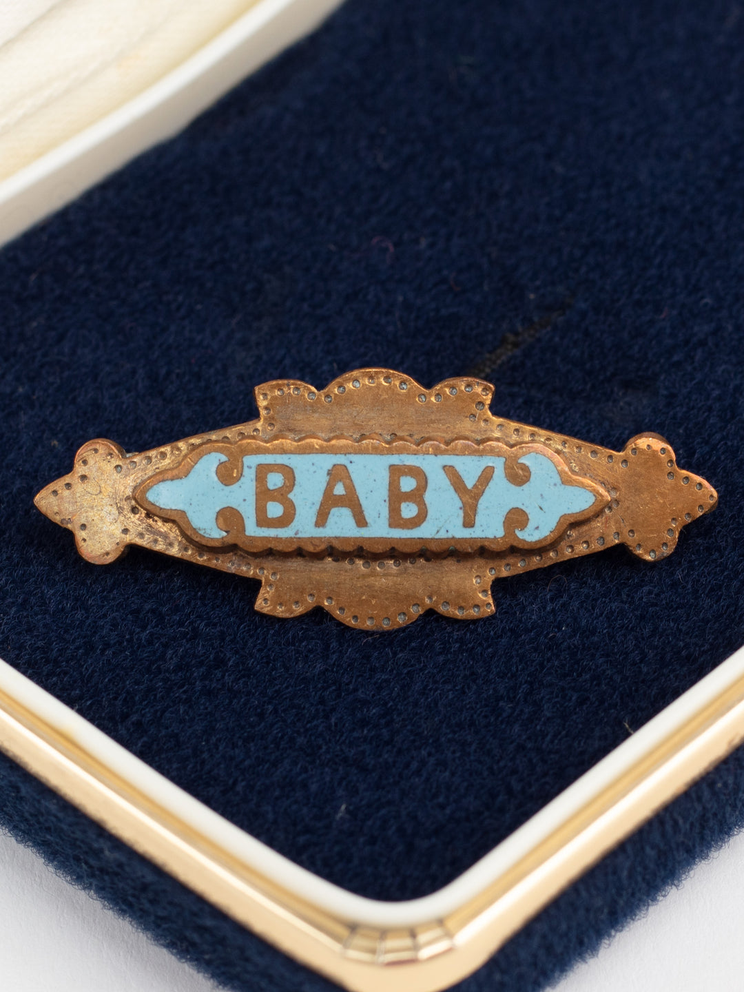 Antique Edwardian Baby Brooch with Blue Enamel Nameplate