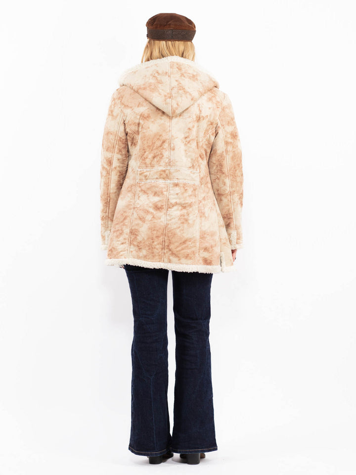 Vintage 00's Women Hooded Sherpa Coat in Beige