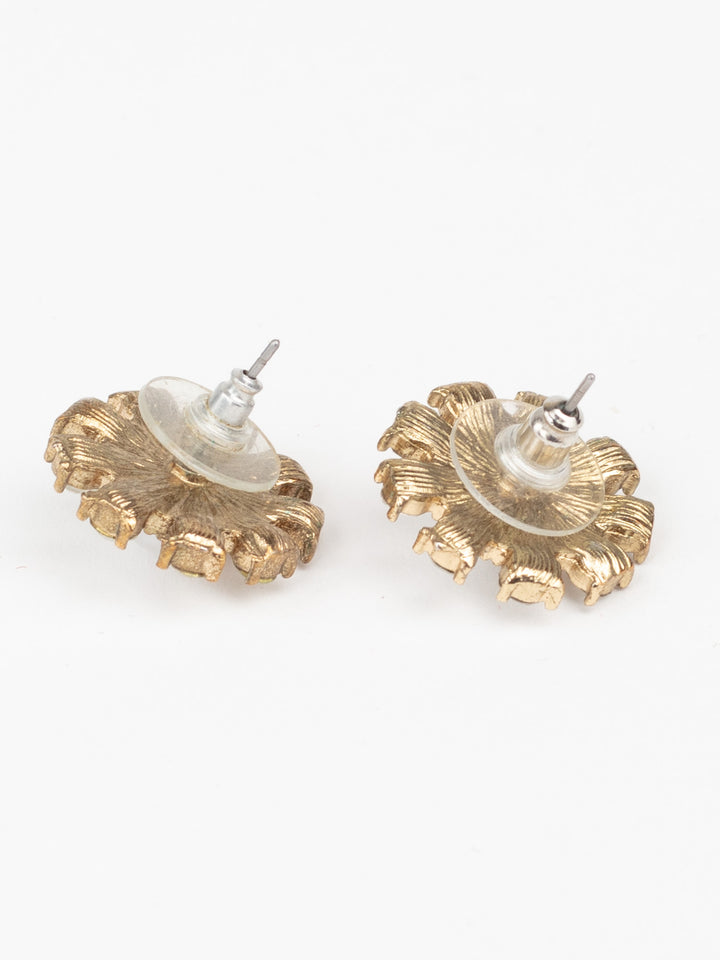 Vintage 80s Flower Earrings with Faux Pearls and Rhinestones