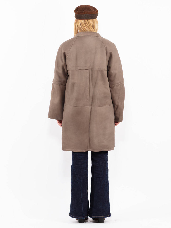 Vintage 80's Women Sheepskin Leather Coat in Gray