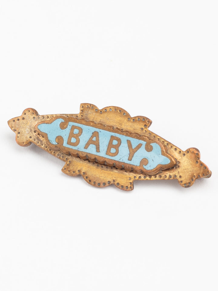 Antique Edwardian Baby Brooch with Blue Enamel Nameplate