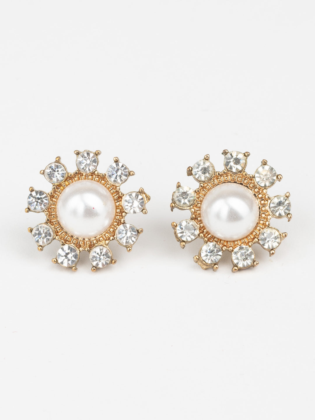 Vintage 80s Flower Earrings with Faux Pearls and Rhinestones