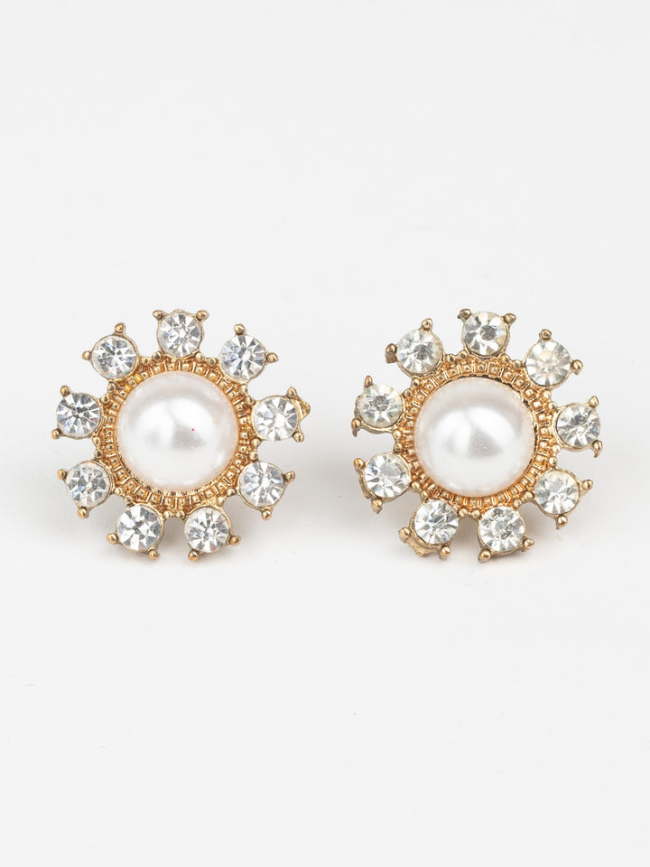 Vintage 80s Flower Earrings with Faux Pearls and Rhinestones