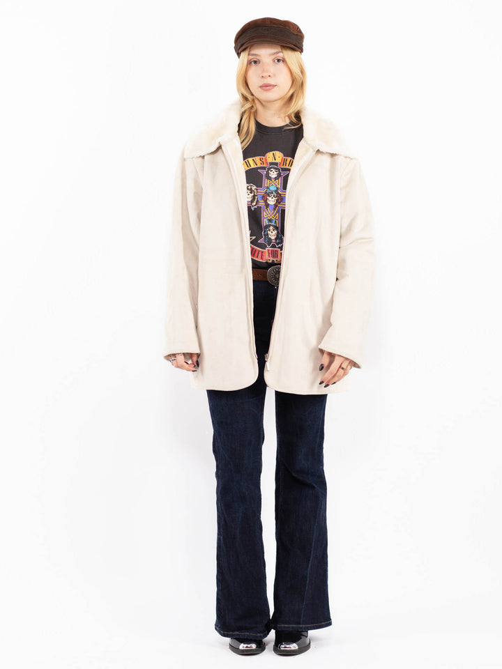 Vintage 90's Women Sherpa Coat in Cream White