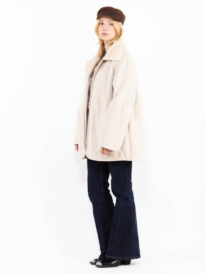 Vintage 90's Women Sherpa Coat in Cream White