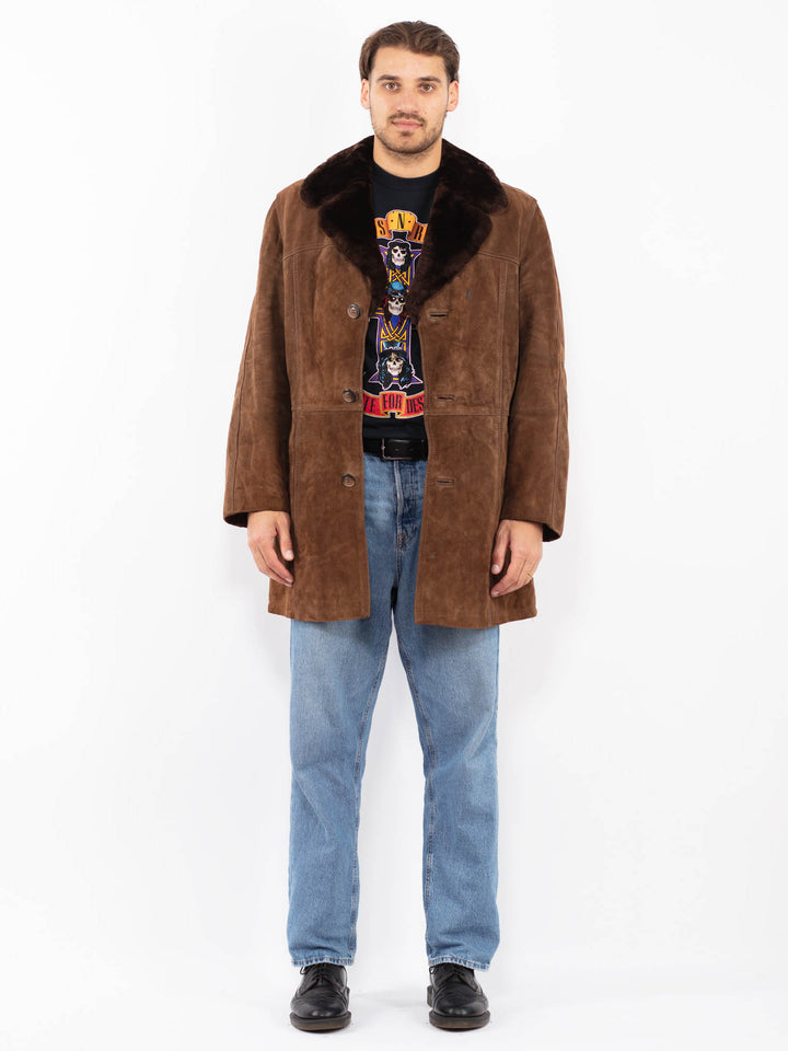 Vintage 70's Men Suede Sherpa Coat in Brown