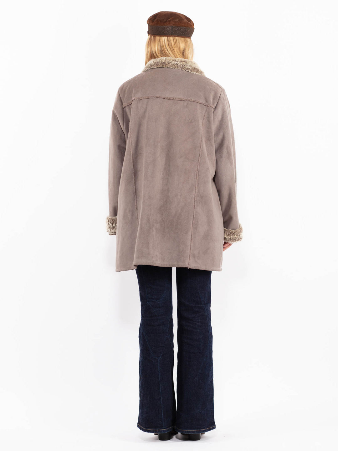 Vintage 00's Women Faux Sheepskin Coat in Gray