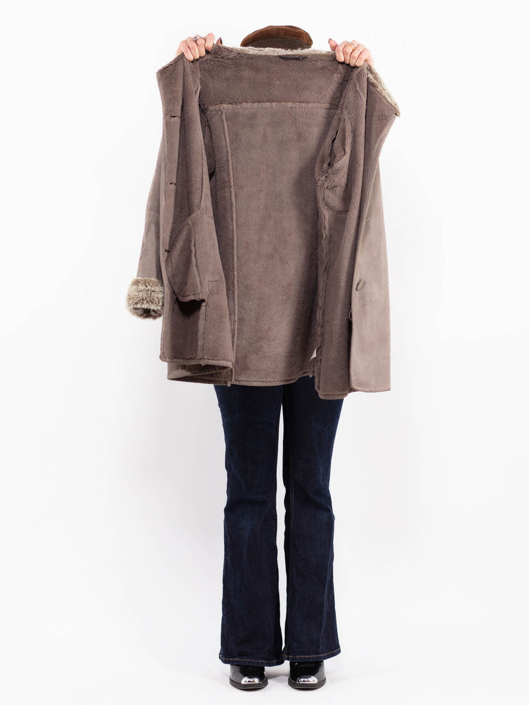 Vintage 00's Women Faux Sheepskin Coat in Gray