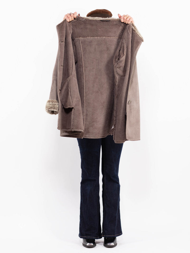 Vintage 00's Women Faux Sheepskin Coat in Gray