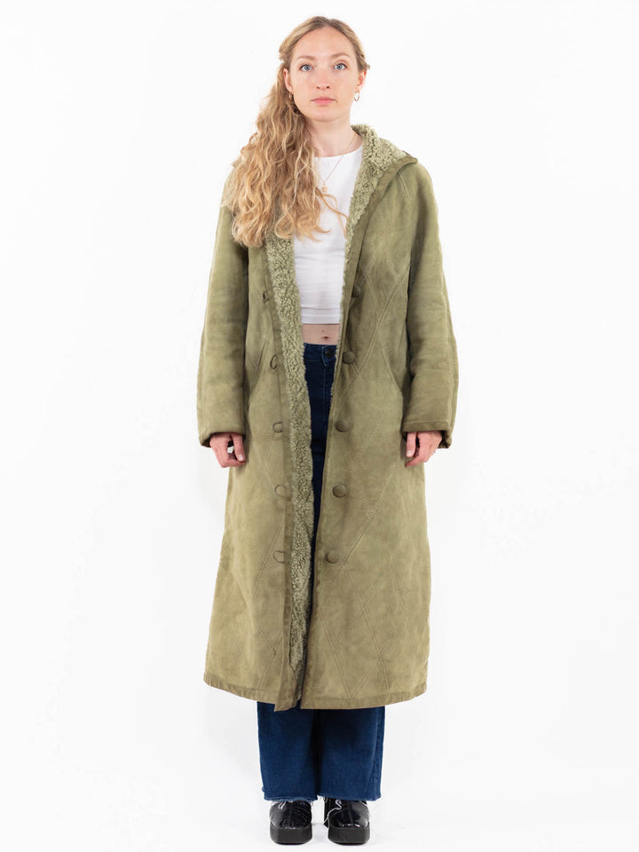 Vintage 80's Women Sheepskin Coat in Green