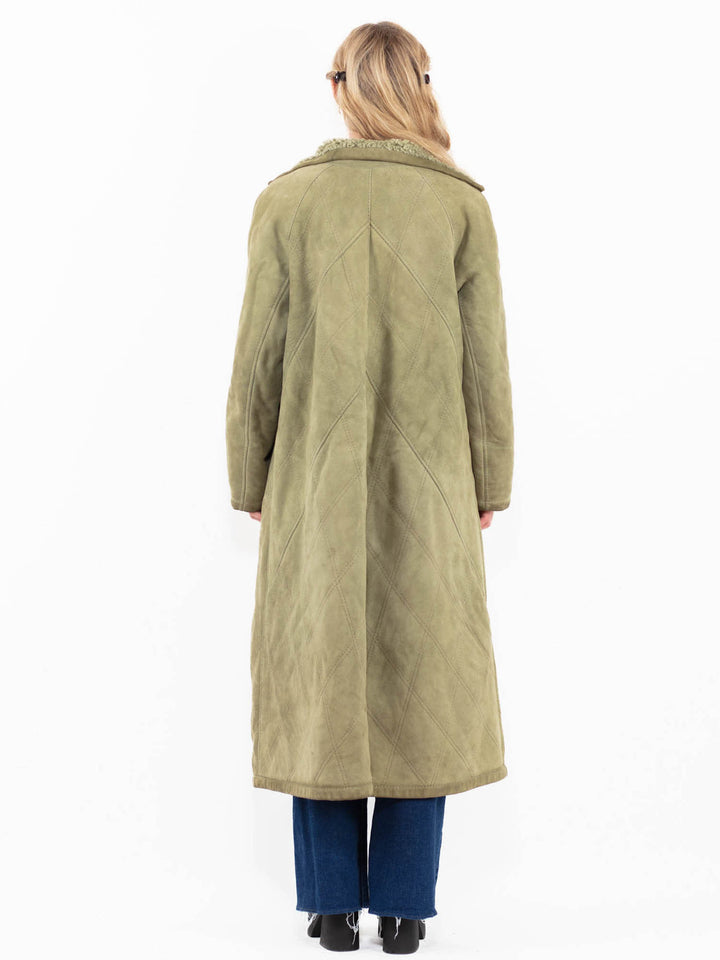Vintage 80's Women Sheepskin Coat in Green