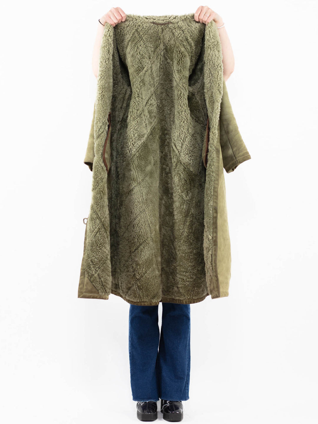 Vintage 80's Women Sheepskin Coat in Green