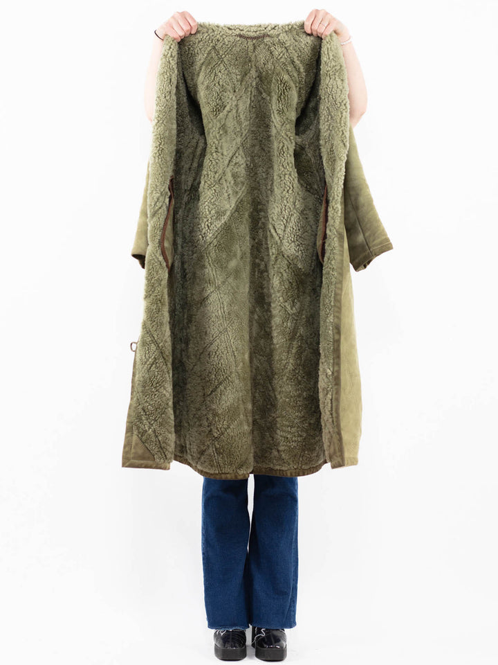 Vintage 80's Women Sheepskin Coat in Green