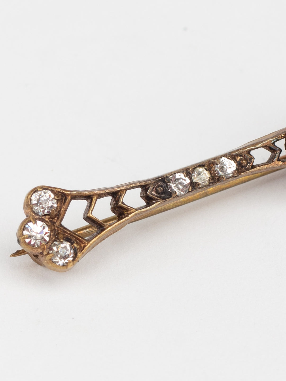 Antique Victorian Bar Brooch with Purple Glass and Clear Rhinestones