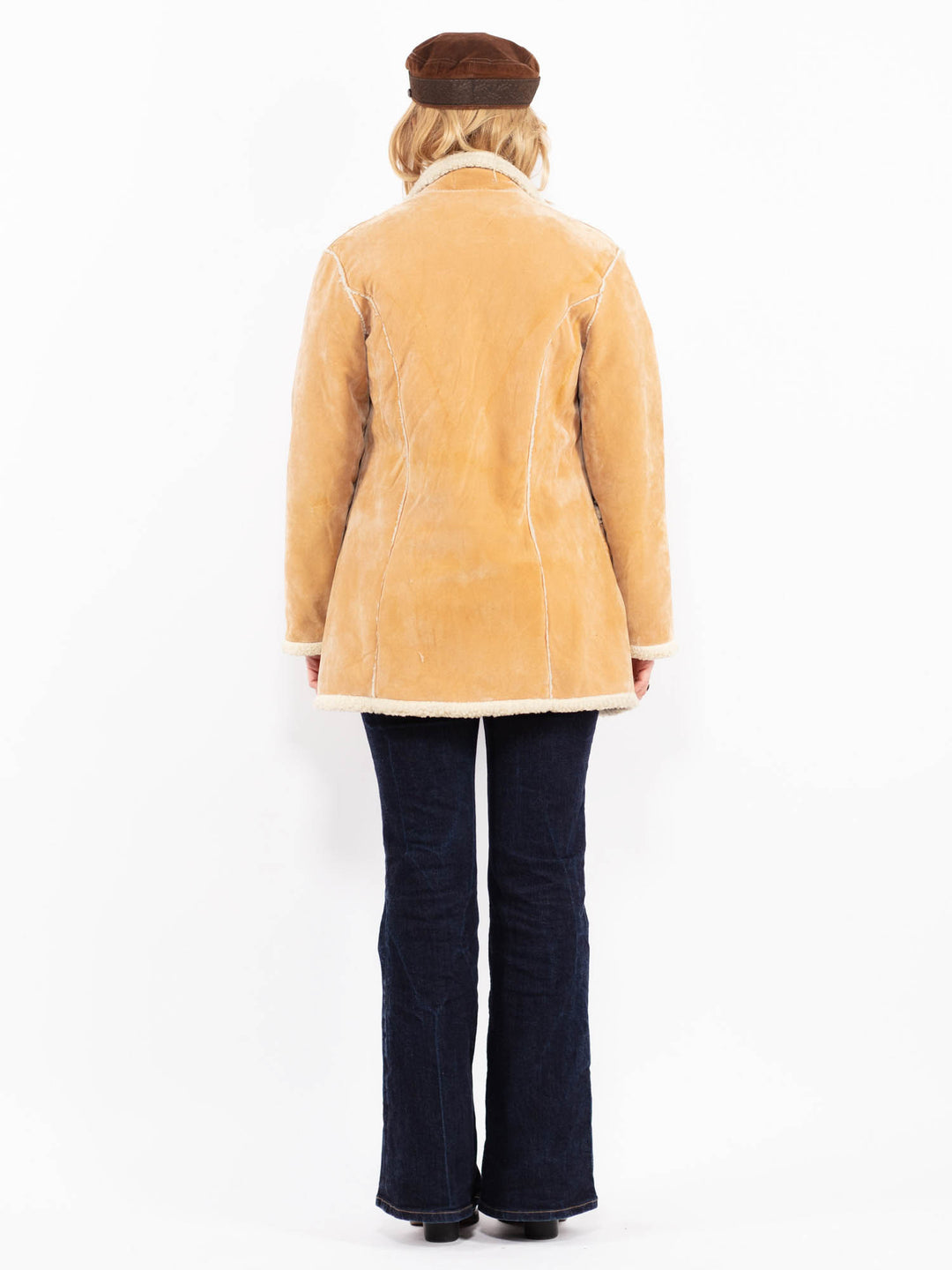 Vintage 90's Women Faux Sheepskin Coat in Light Brown