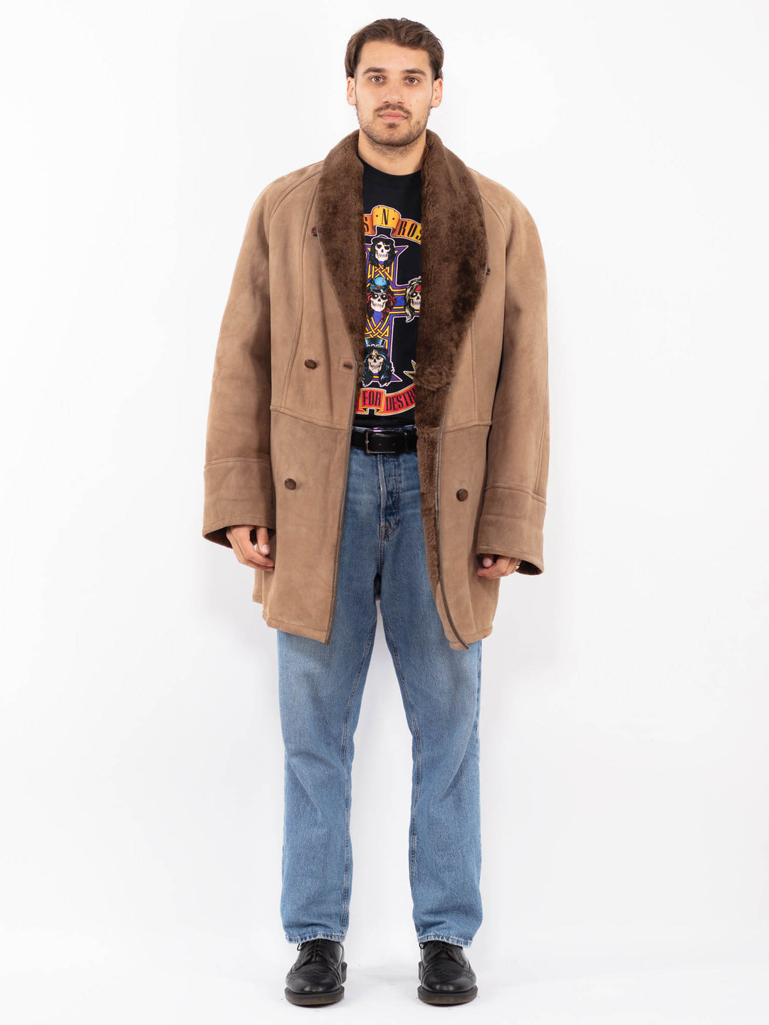 Vintage 80's Men Sheepskin Coat in Brown