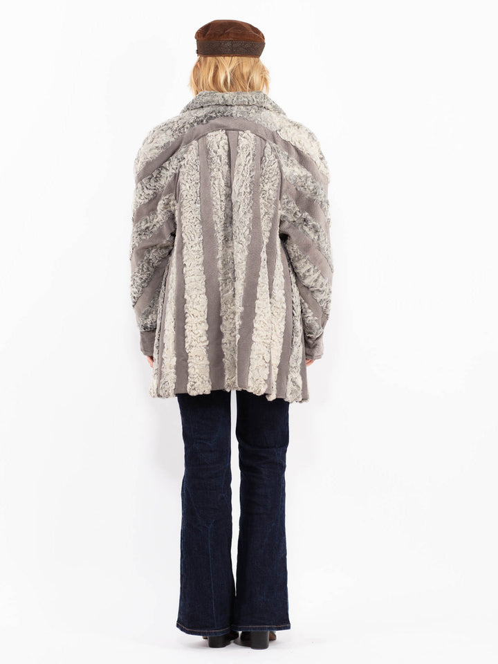 Vintage 70's Women Shearling Suede Coat in Gray