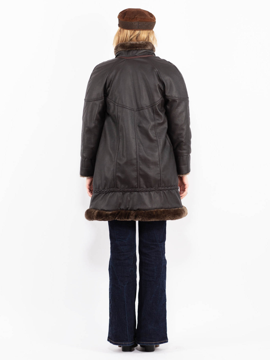 Vintage 90's Women Faux Leather Coat in Dark Brown