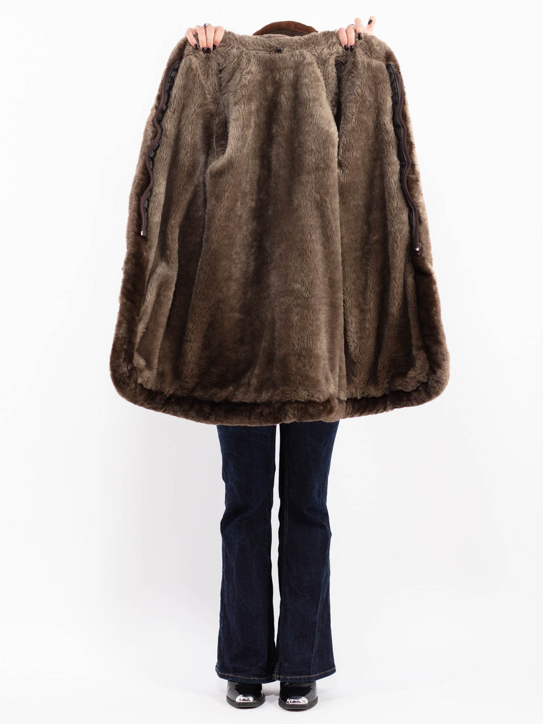 Vintage 90's Women Faux Leather Coat in Dark Brown