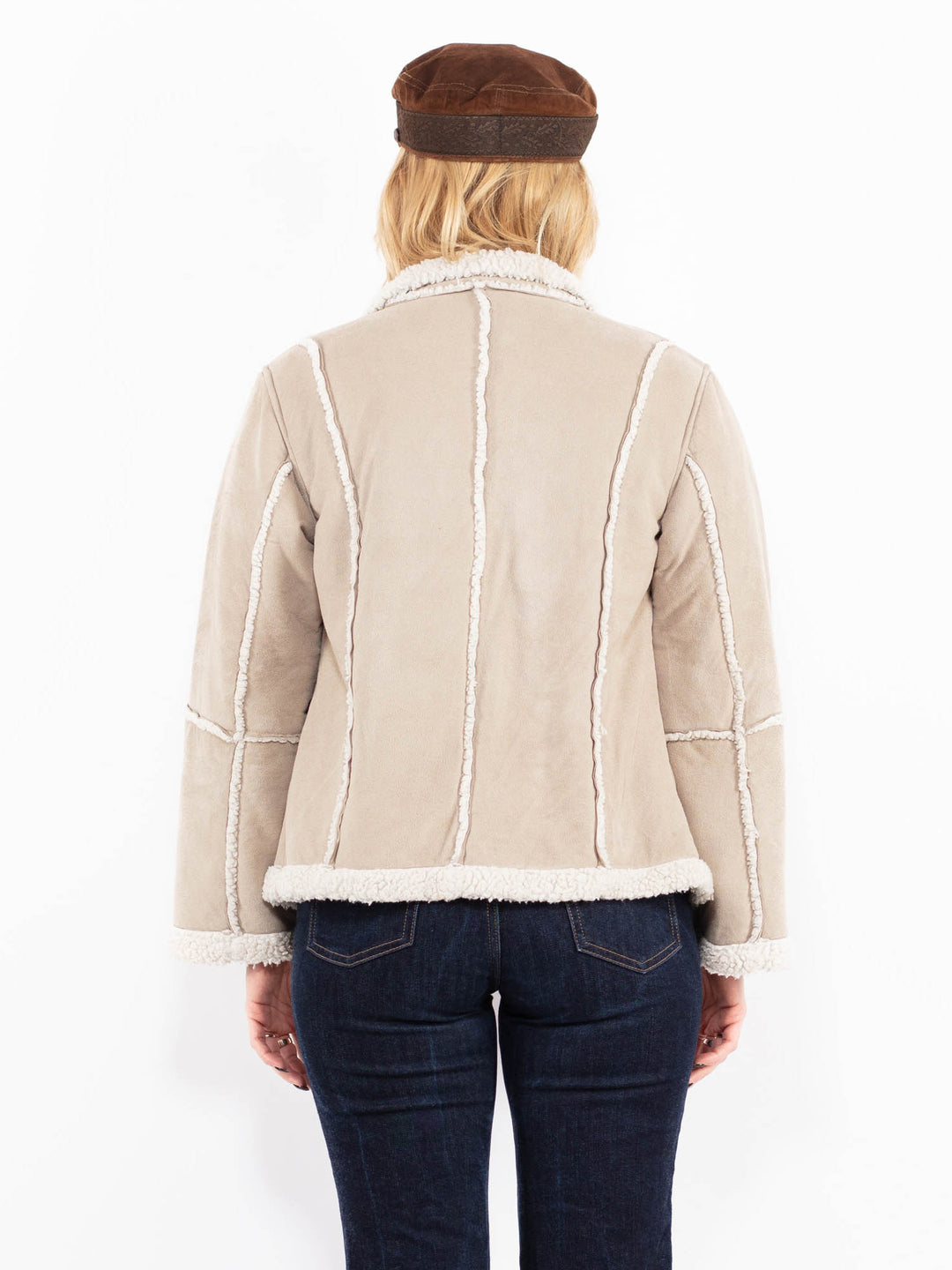 Vintage 00's Women Faux Sheepskin Jacket in Beige