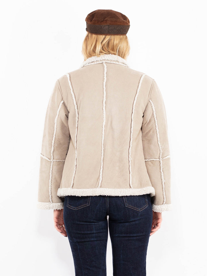 Vintage 00's Women Faux Sheepskin Jacket in Beige