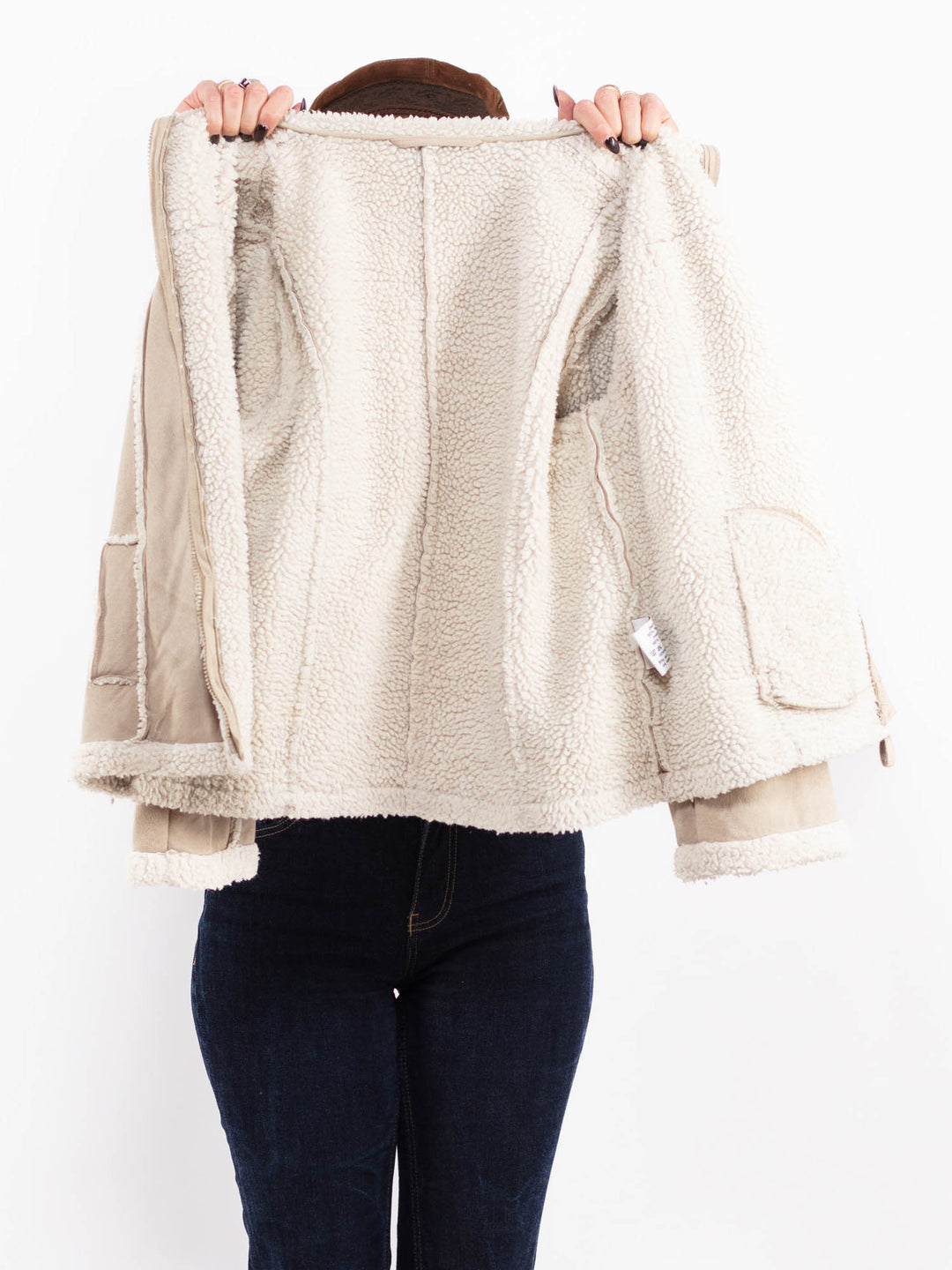 Vintage 00's Women Faux Sheepskin Jacket in Beige