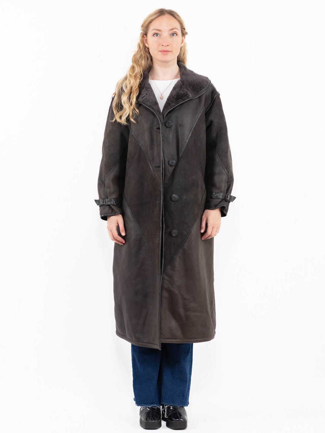 Vintage 90's Women Sheepskin Coat in Gray