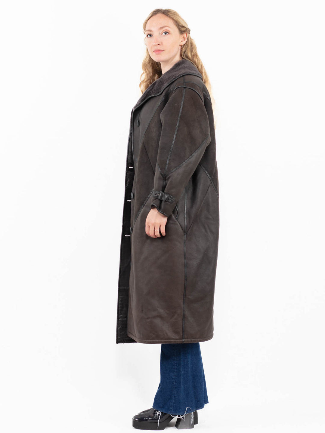 Vintage 90's Women Sheepskin Coat in Gray