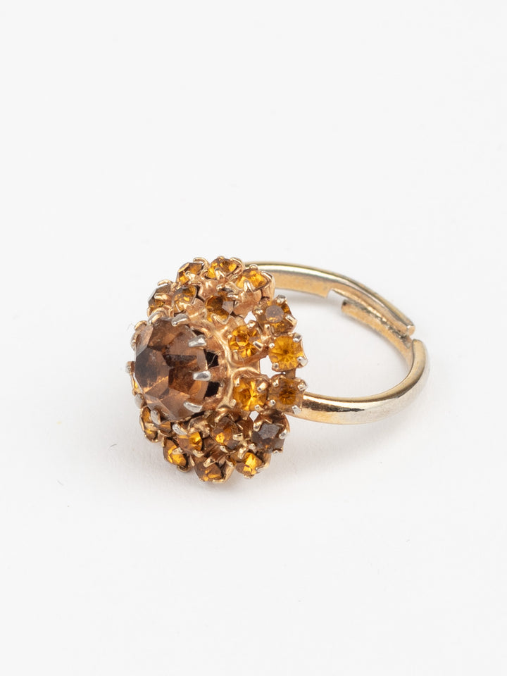 Vintage 50s Adjustable Cluster Ring with Amber Rhinestones
