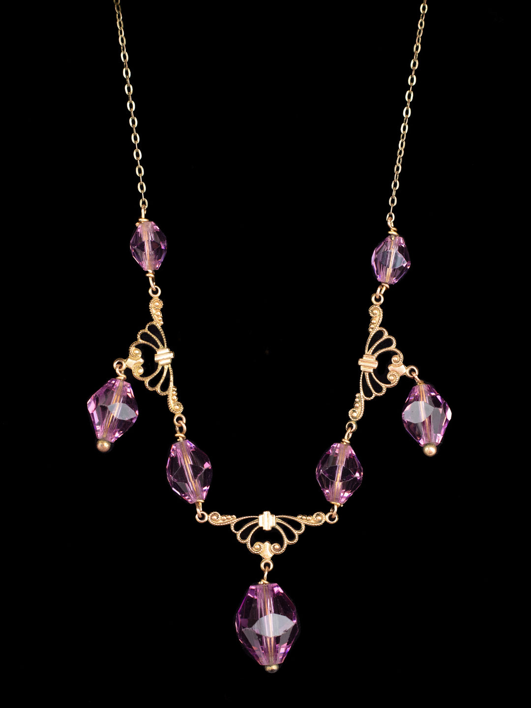 Vintage Edwardian Style Necklace with Purple Faceted Glass Beads