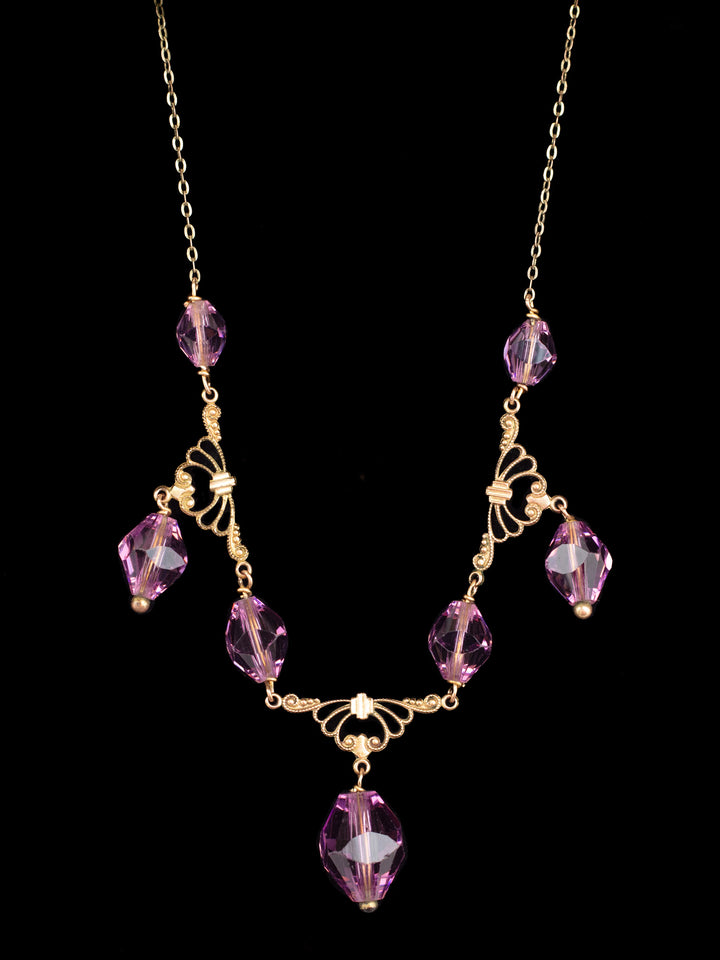 Vintage Edwardian Style Necklace with Purple Faceted Glass Beads