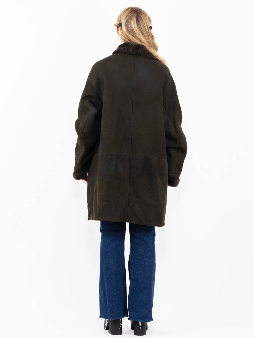 Vintage 90's Women Sheepskin Shearling Coat in Green