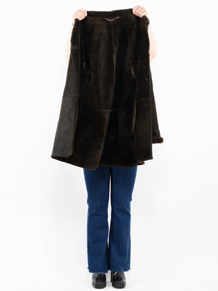 Vintage 90's Women Sheepskin Shearling Coat in Green