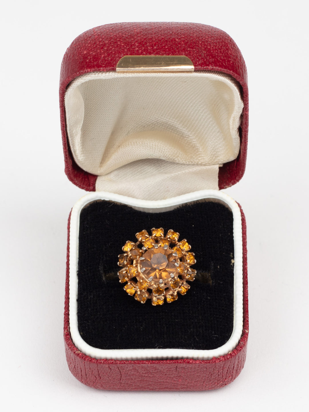 Vintage 50s Adjustable Cluster Ring with Amber Rhinestones