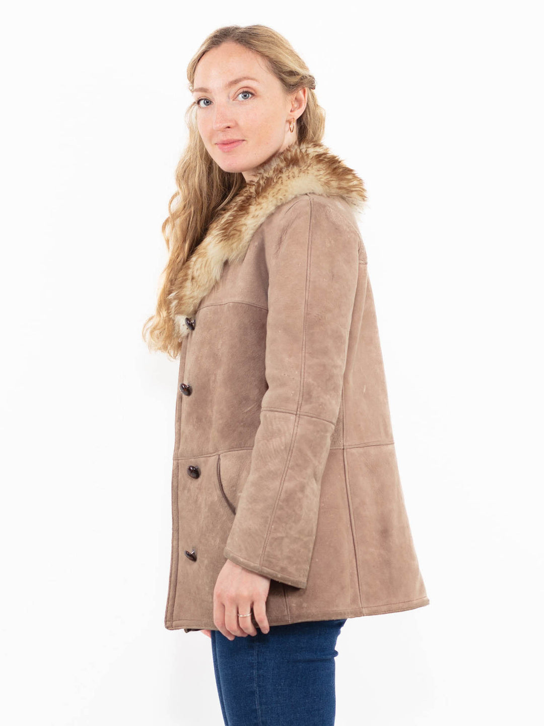 Vintage 70's Women Sheepskin Coat in Beige