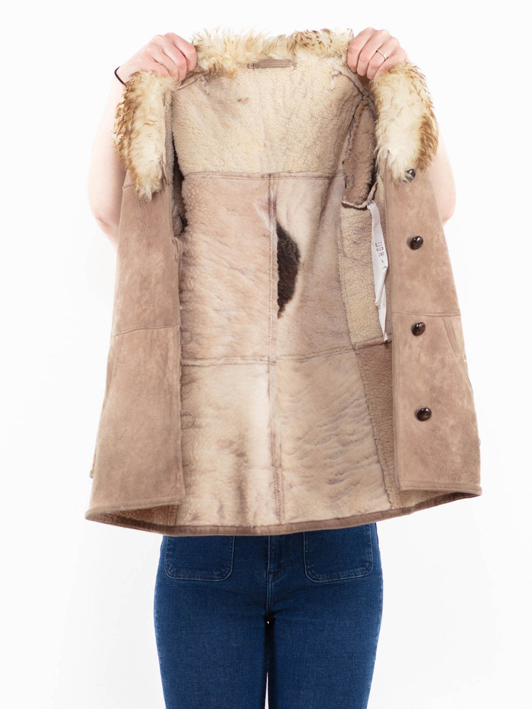 Vintage 70's Women Sheepskin Coat in Beige