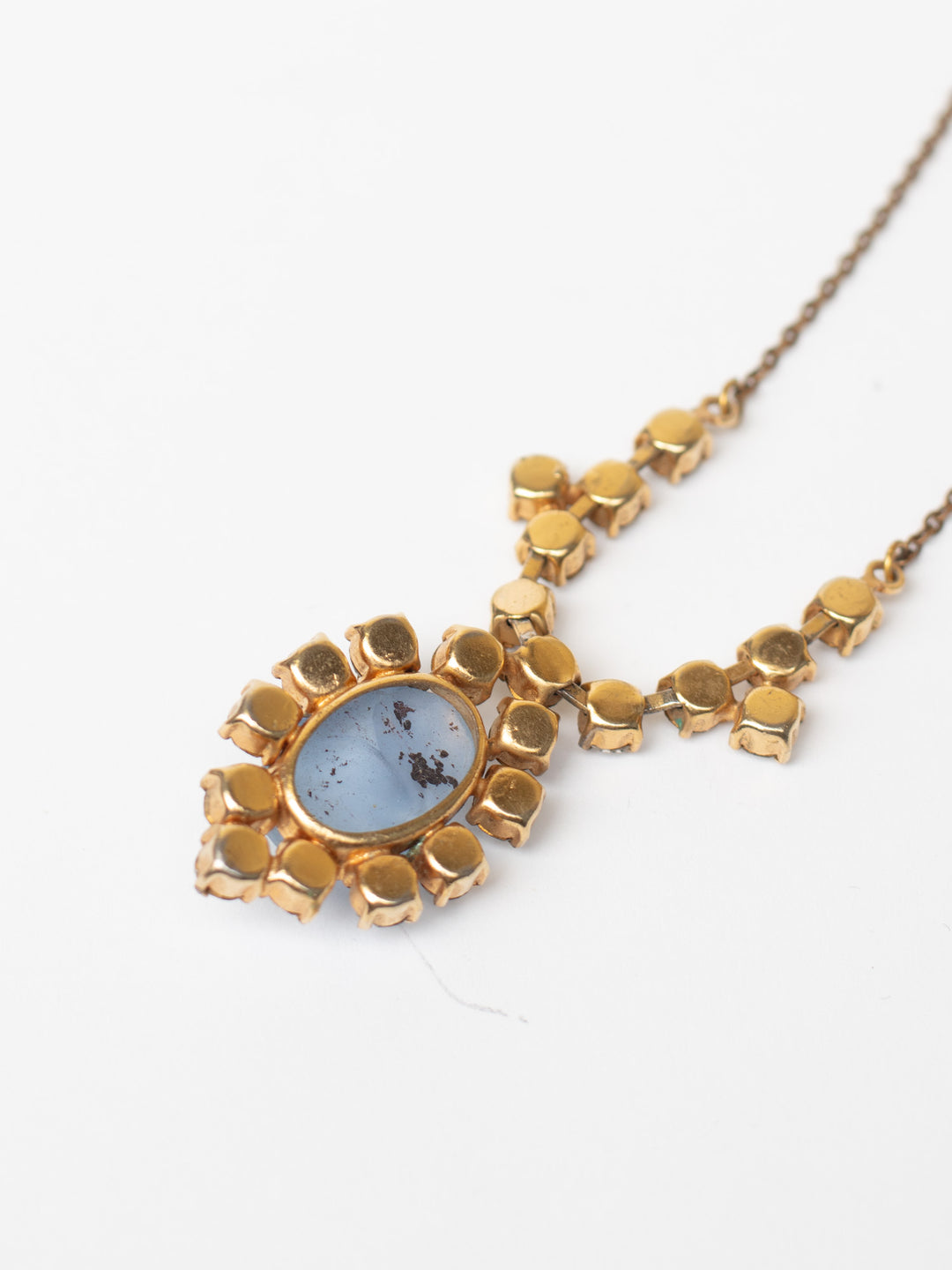 Vintage 50's Blue Glass Cabochon Pendant Necklace