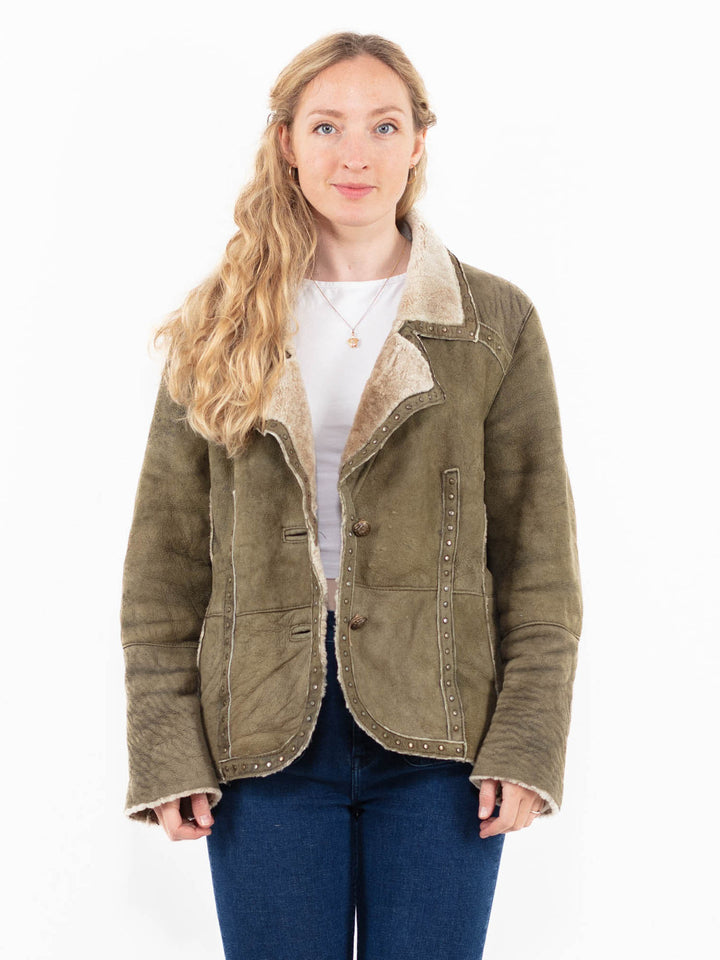 Vintage 90's Women Faux Sheepskin Coat in Brown