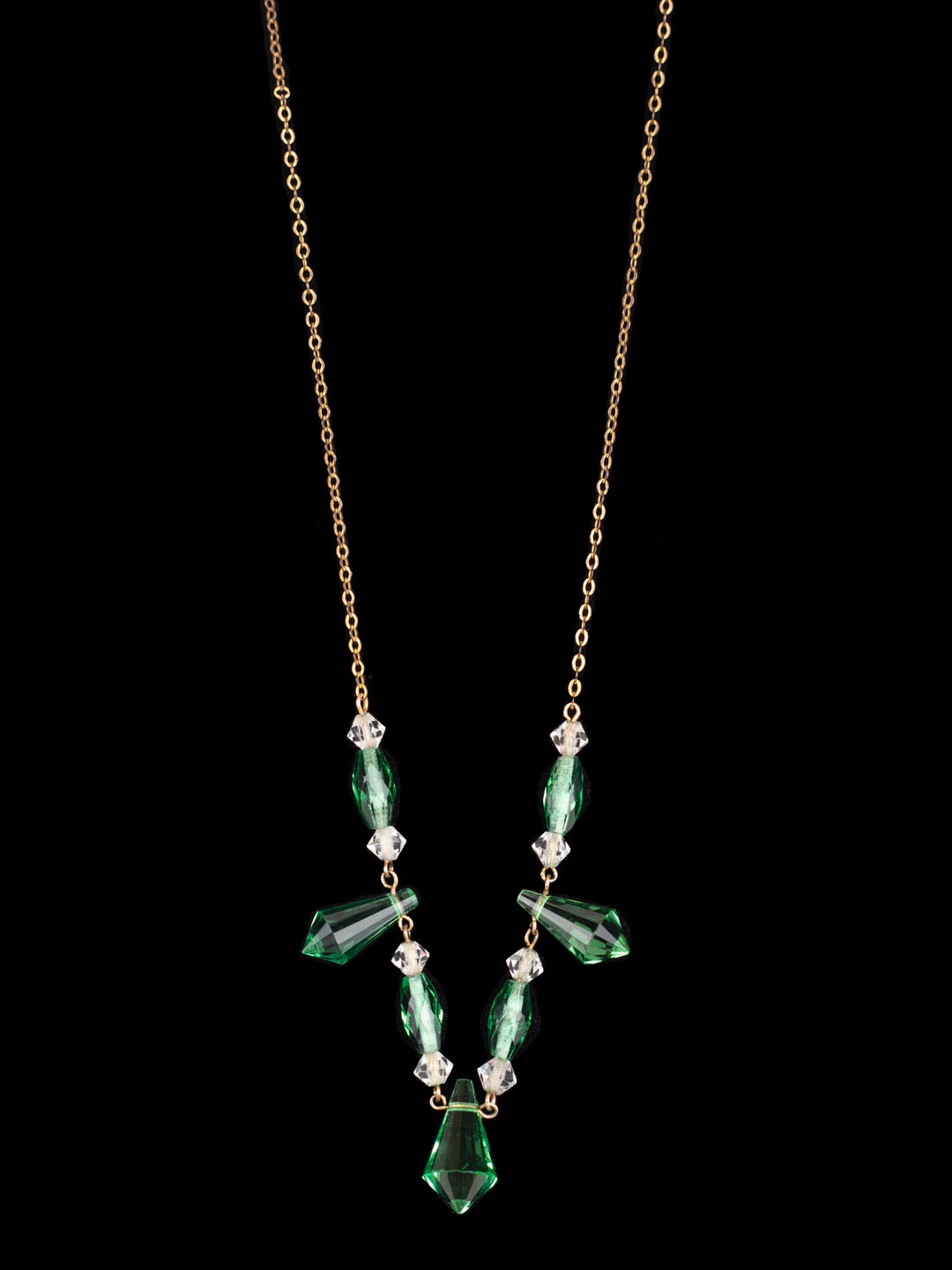 Vintage Art Deco Green Glass Bead Necklace