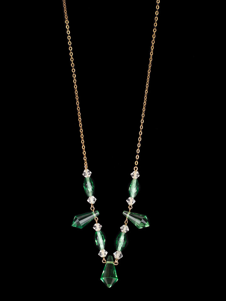 Vintage Art Deco Green Glass Bead Necklace