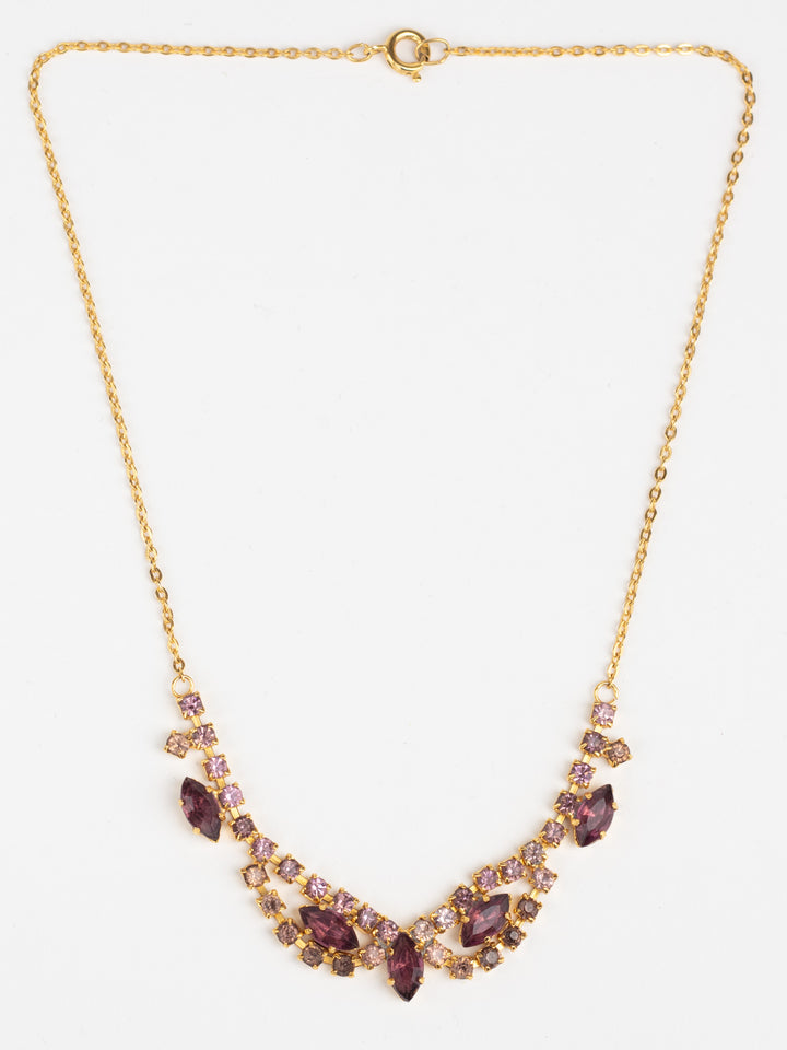 Vintage 60s Purple Rhinestone Necklace with Marquise Cut Crystals