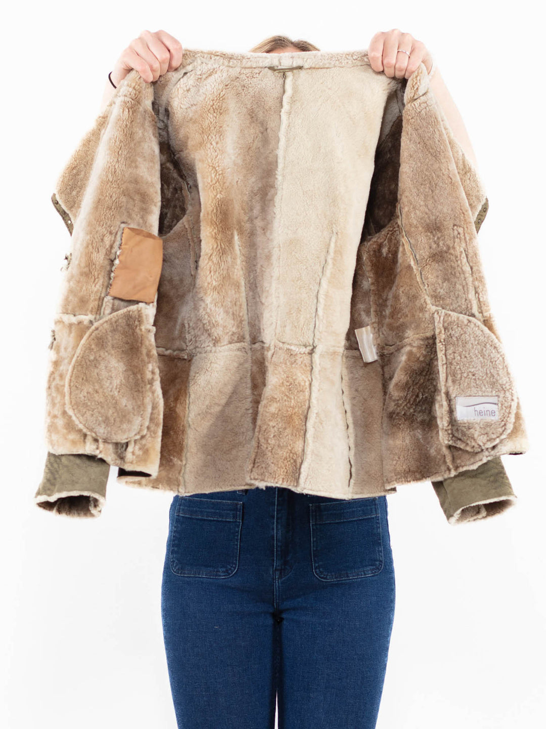 Vintage 90's Women Faux Sheepskin Coat in Brown