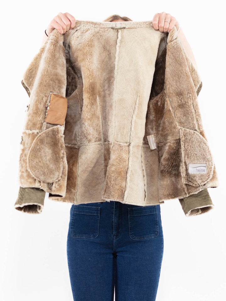 Vintage 90's Women Faux Sheepskin Coat in Brown