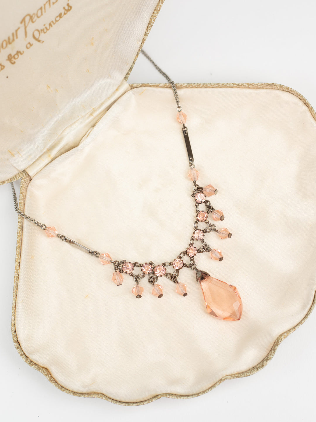 Vintage Art Deco Style Necklace with Pink Crystal Drops