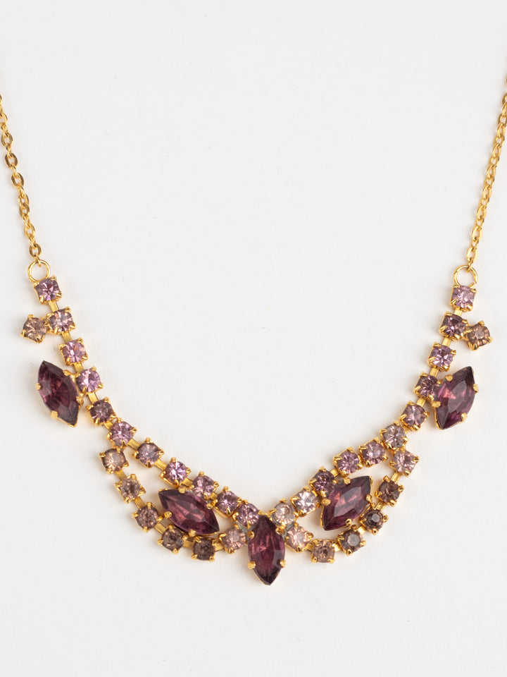 Vintage 60s Purple Rhinestone Necklace with Marquise Cut Crystals