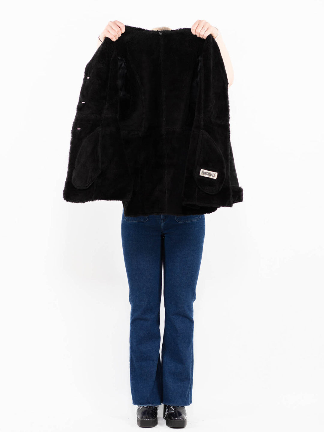 Vintage 90's Women Suede Sherpa Coat in Black