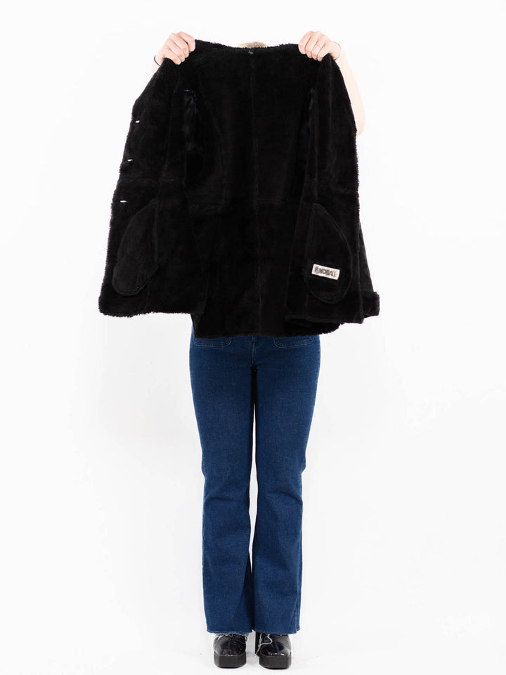 Vintage 90's Women Suede Sherpa Coat in Black